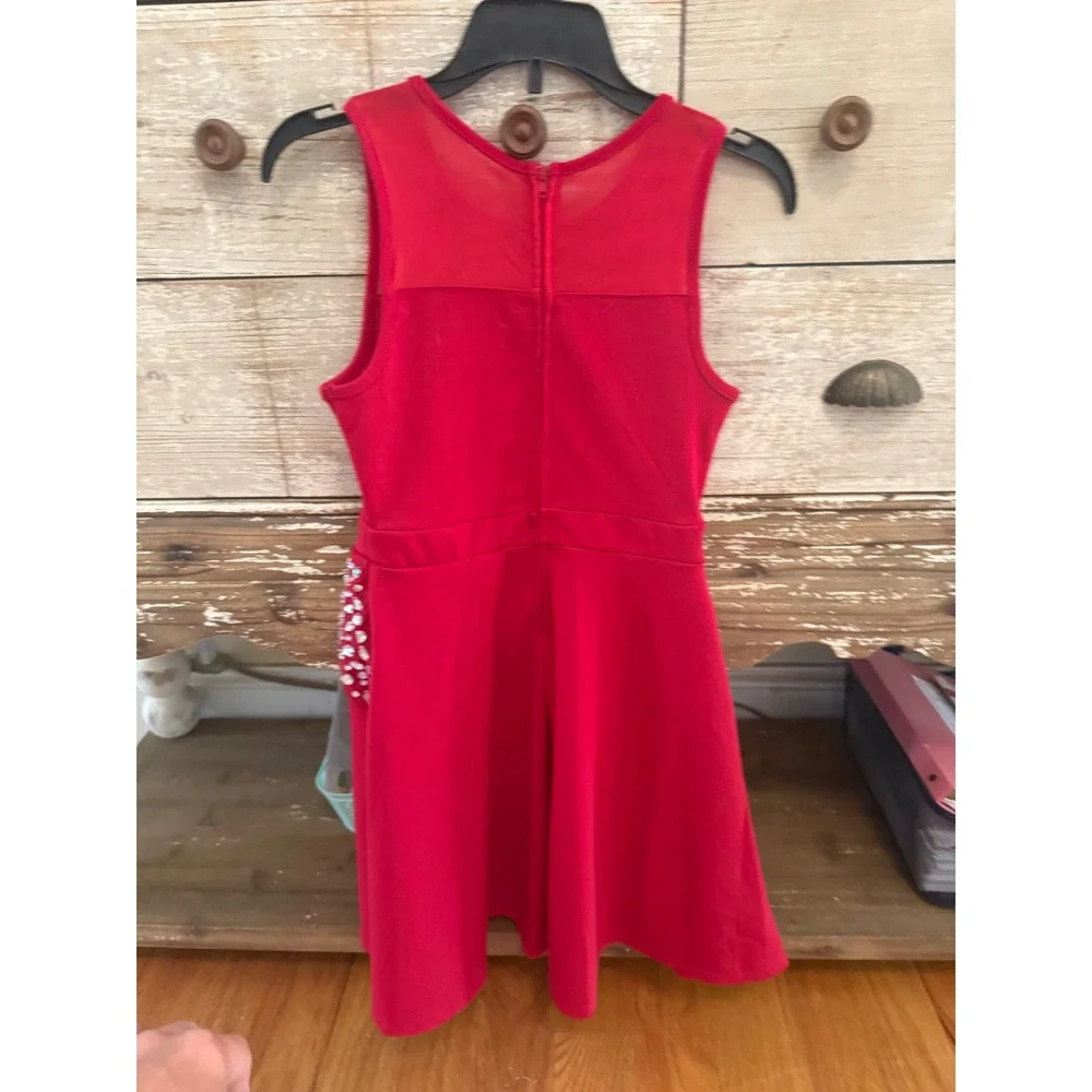 Honey and Rosie Girls Red Rhinestone Mesh Fit and Flare Party Dress Size 8